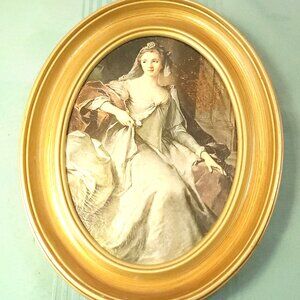 1960s Italian Ornate Gold Oval Frame Alexander Roslin Lady with Veil 8.75"